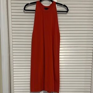 Theory Red Sheath Midi Dress with Halter Neckline for Cocktail
